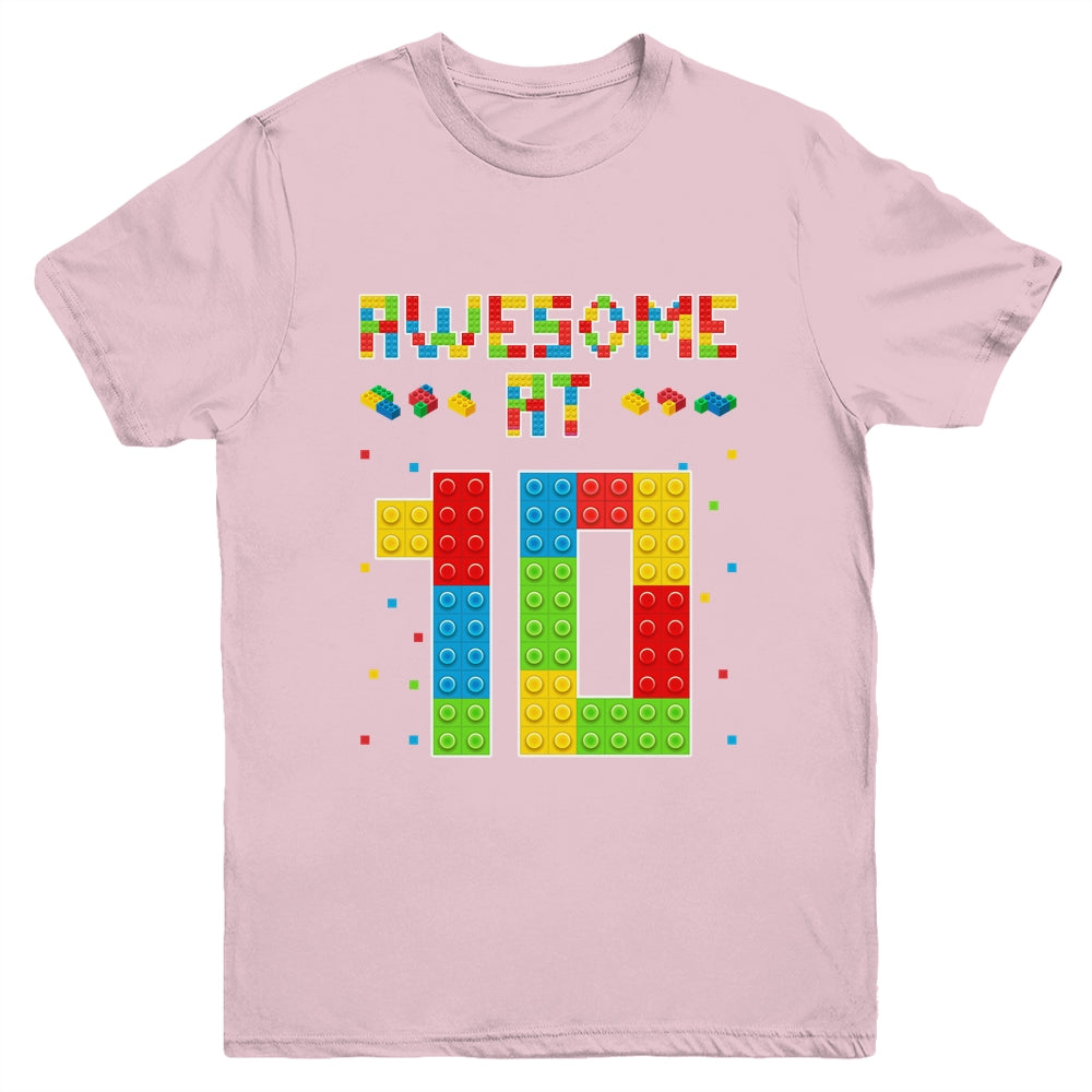 Building Blocks Bricks Awesome at 10 Years Old Birthday Boy Youth Shirt | teecentury