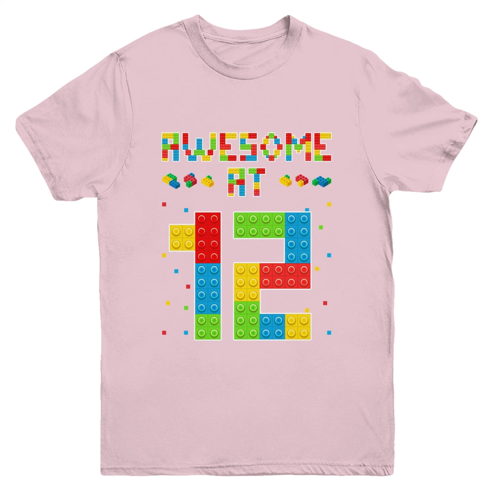 Building Blocks Bricks Awesome at 12 Years Old Birthday Boy Youth Shirt | teecentury