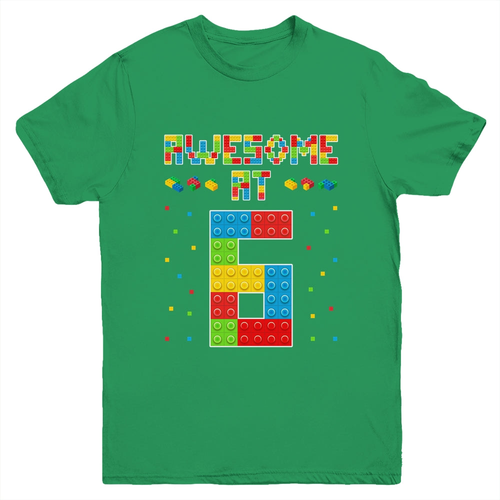 Building Blocks Bricks Awesome at 6 Years Old Birthday Boy Youth Shirt | teecentury