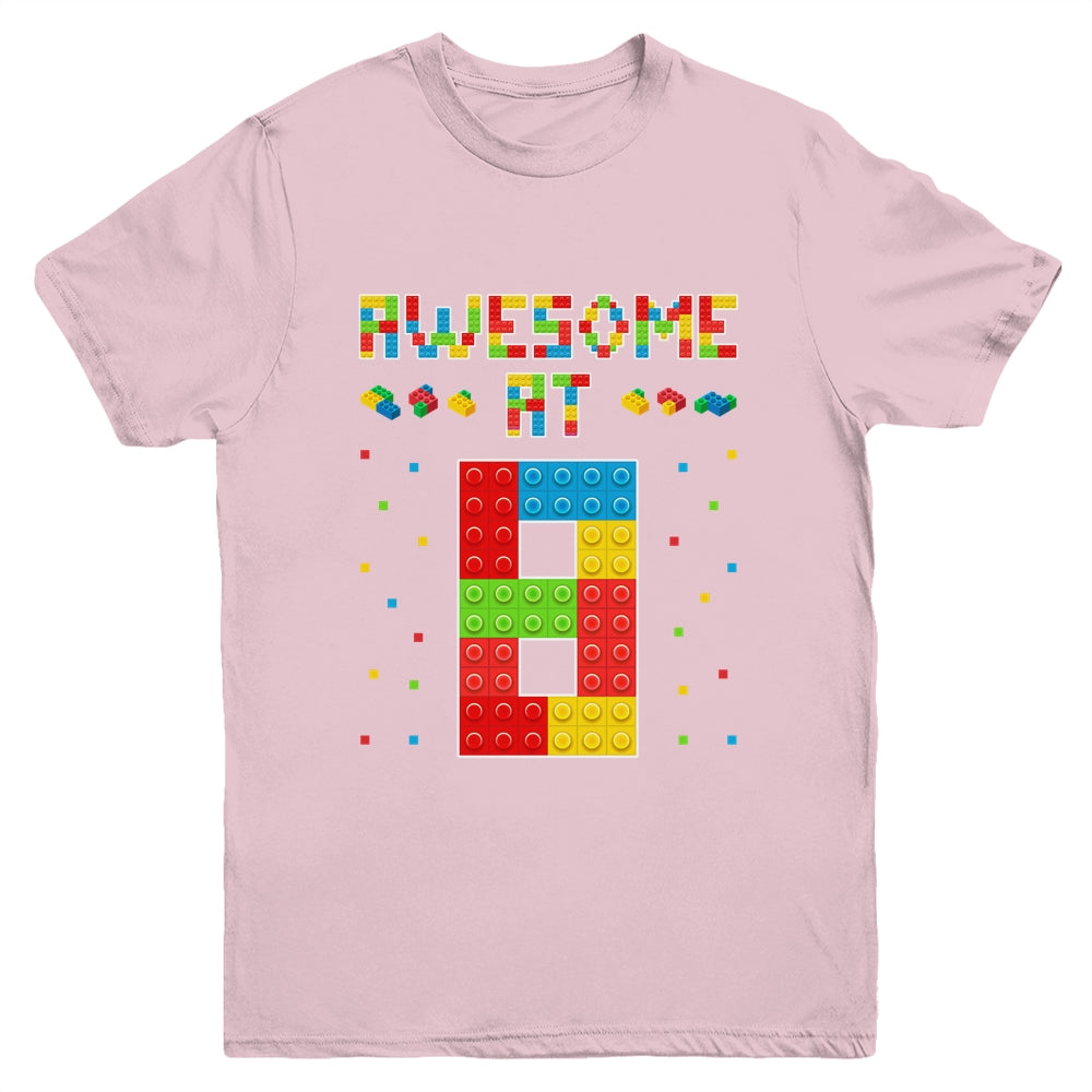 Building Blocks Bricks Awesome at 8 Years Old Birthday Boy Youth Shirt | teecentury