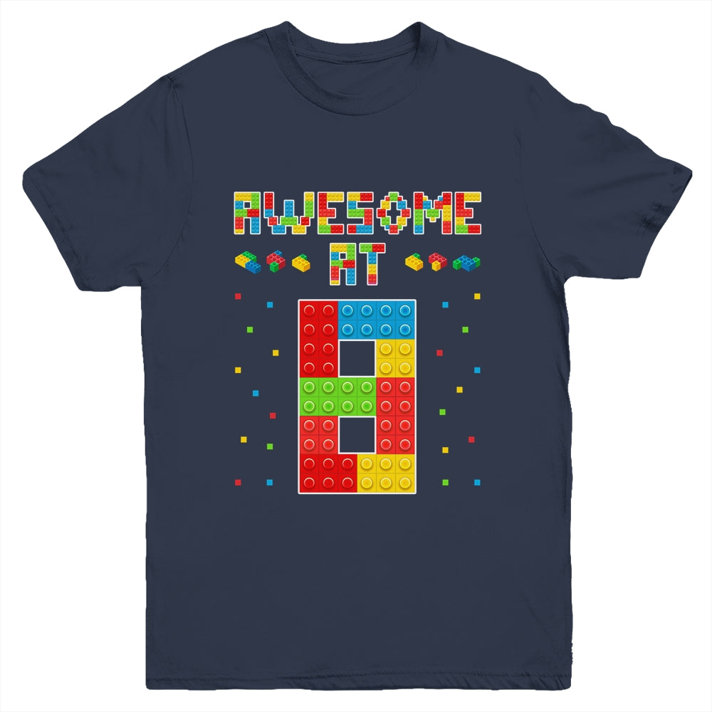 Building Blocks Bricks Awesome at 8 Years Old Birthday Boy Youth Shirt | teecentury