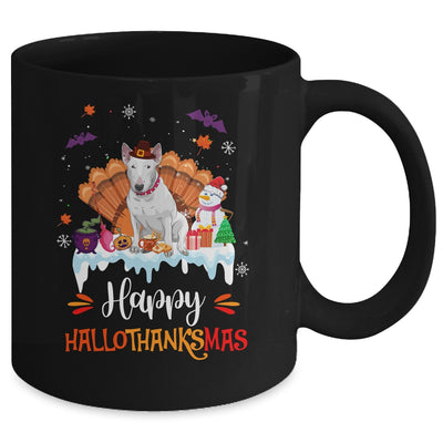 Bull Terrier HalloThanksMas Halloween Thanksgiving Christmas Mug | teecentury