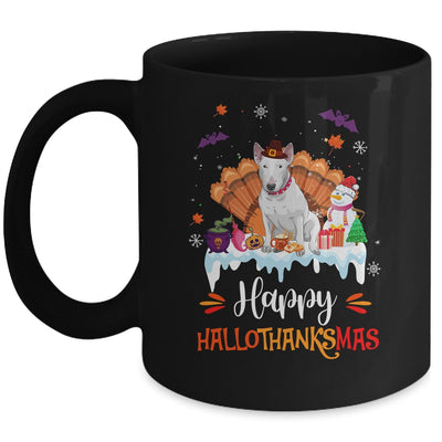 Bull Terrier HalloThanksMas Halloween Thanksgiving Christmas Mug | teecentury