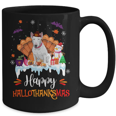 Bull Terrier HalloThanksMas Halloween Thanksgiving Christmas Mug | teecentury