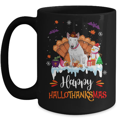 Bull Terrier HalloThanksMas Halloween Thanksgiving Christmas Mug | teecentury