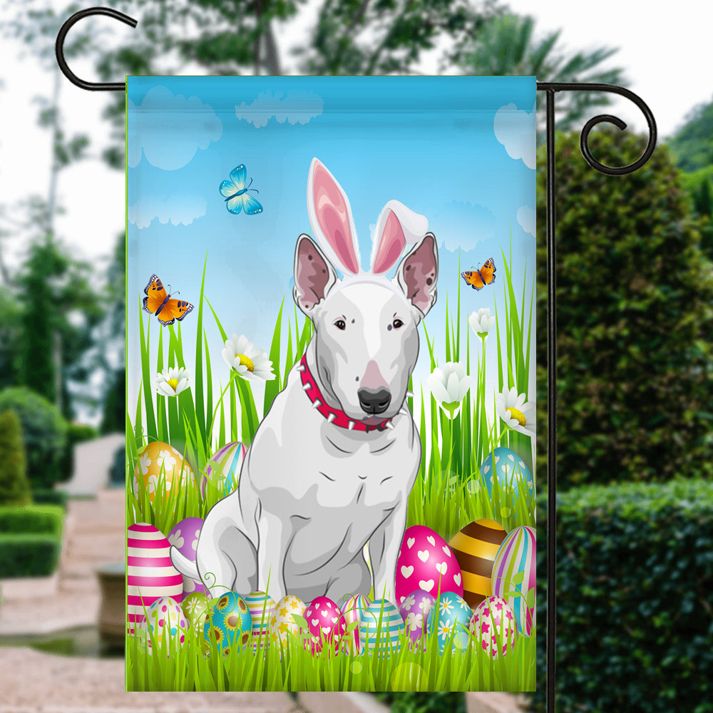 Bull Terrier Happy Easter Day Holiday Flag Funny Dog Dog Wear Bunny Ears Headband Cute for Home Decor | teecentury