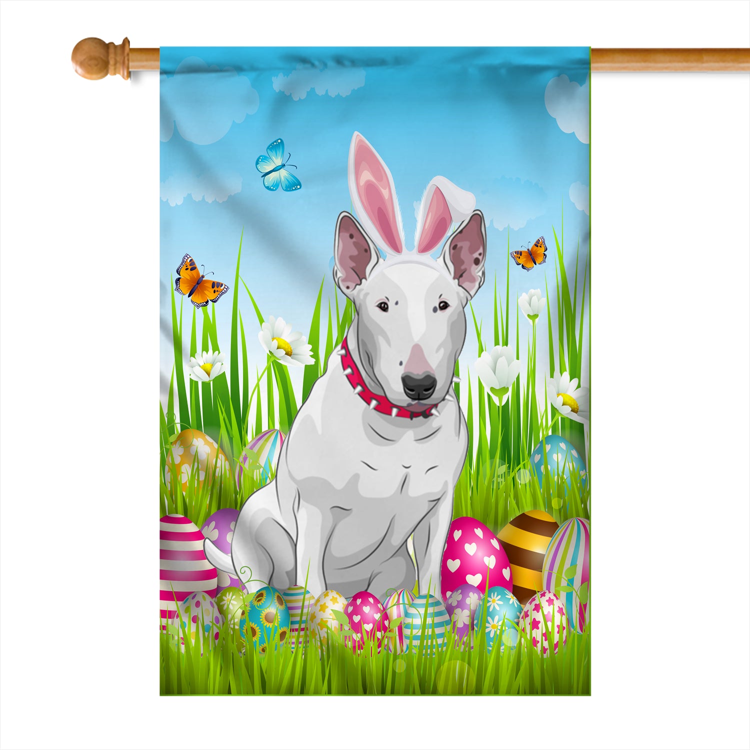 Bull Terrier Happy Easter Day Holiday Flag Funny Dog Dog Wear Bunny Ears Headband Cute for Home Decor | teecentury