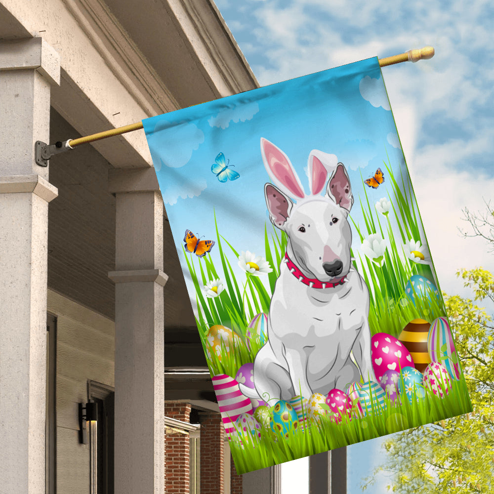Bull Terrier Happy Easter Day Holiday Flag Funny Dog Dog Wear Bunny Ears Headband Cute for Home Decor | teecentury