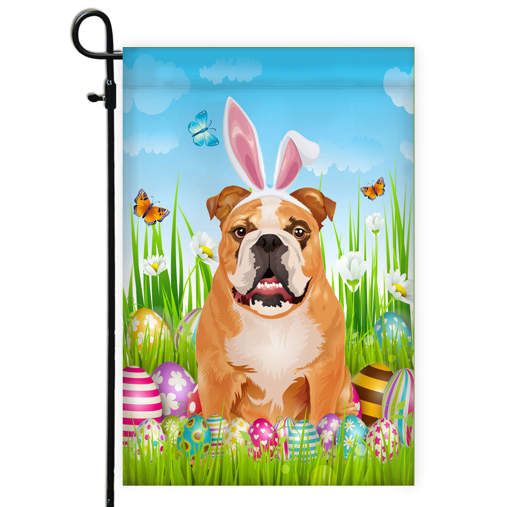 Bulldog Happy Easter Day Holiday Flag Funny Dog Dog Wear Bunny Ears Headband Cute for Home Decor | teecentury