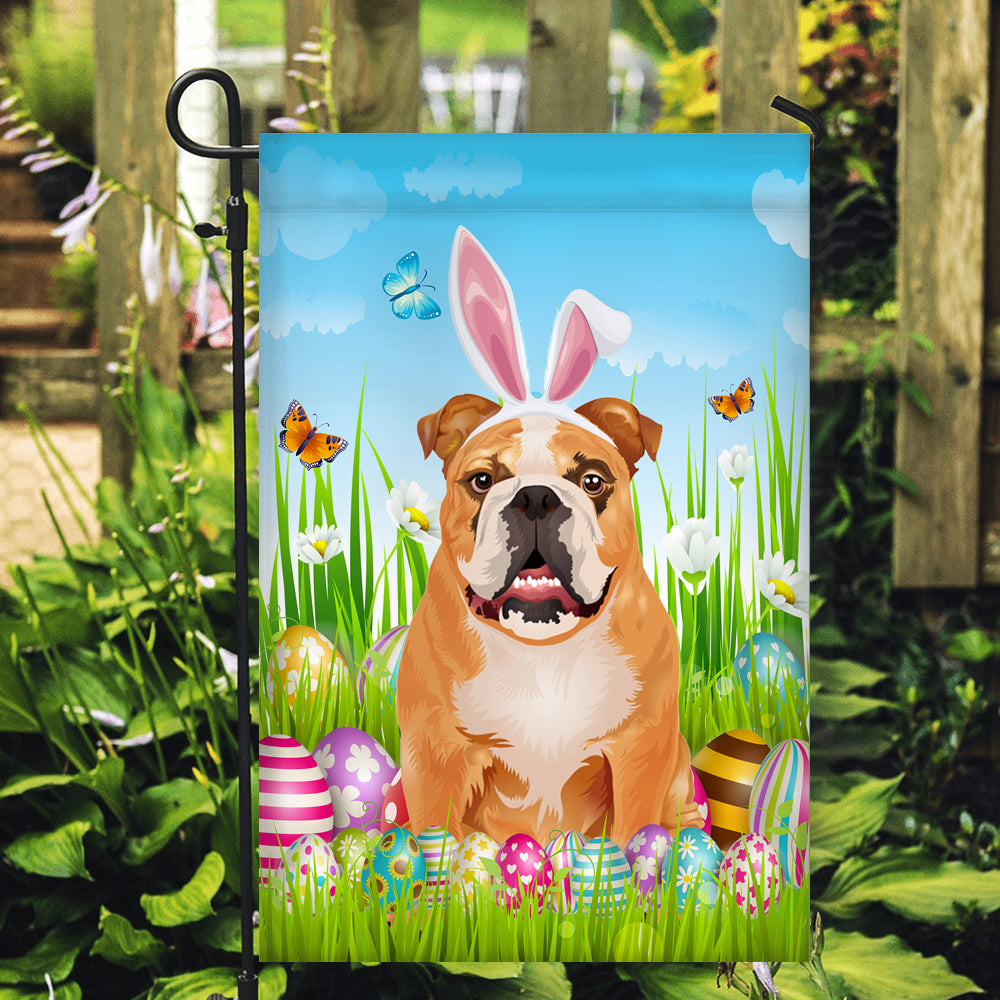 Bulldog Happy Easter Day Holiday Flag Funny Dog Dog Wear Bunny Ears Headband Cute for Home Decor | teecentury