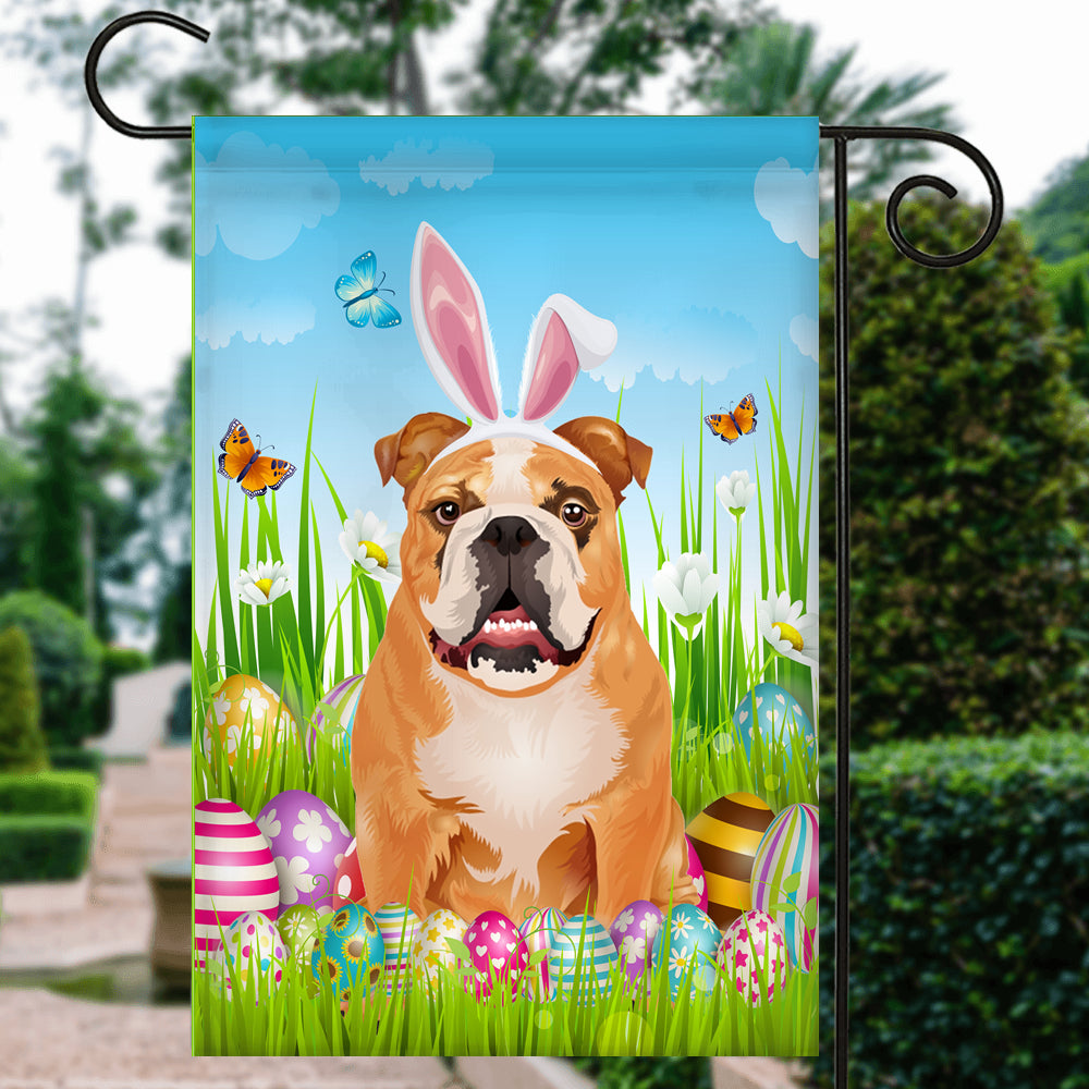 Bulldog Happy Easter Day Holiday Flag Funny Dog Dog Wear Bunny Ears Headband Cute for Home Decor | teecentury