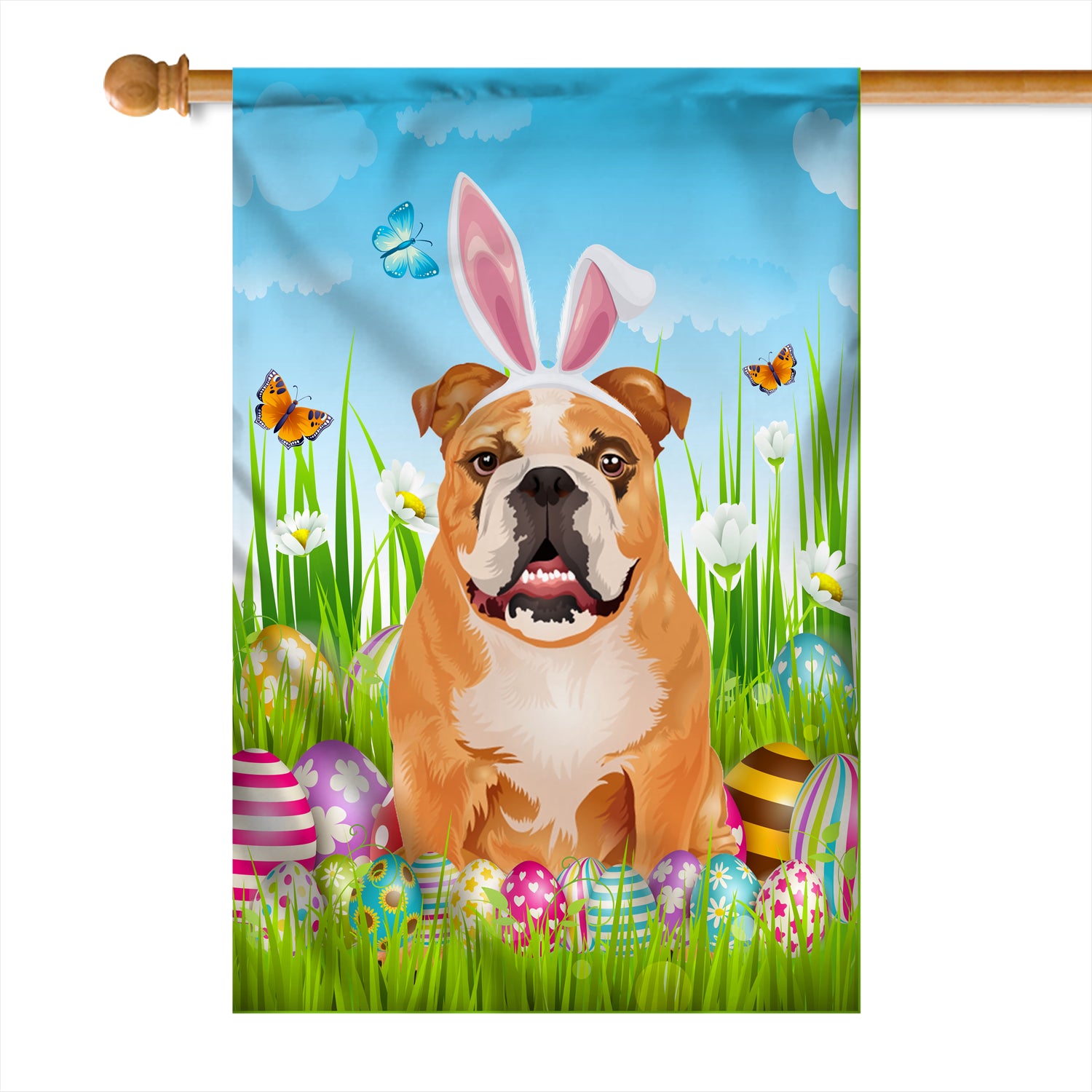 Bulldog Happy Easter Day Holiday Flag Funny Dog Dog Wear Bunny Ears Headband Cute for Home Decor | teecentury