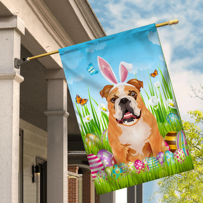 Bulldog Happy Easter Day Holiday Flag Funny Dog Dog Wear Bunny Ears Headband Cute for Home Decor | teecentury