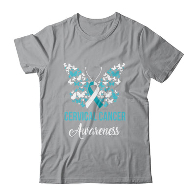 Butterfly Cervical Cancer Awareness Month White Teal Ribbon Shirt & Tank Top | teecentury