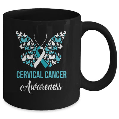 Butterfly Cervical Cancer Awareness Month White Teal Ribbon Mug | teecentury