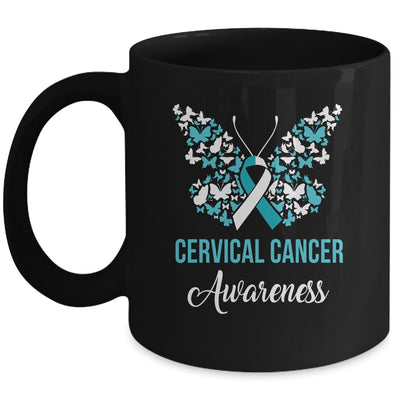 Butterfly Cervical Cancer Awareness Month White Teal Ribbon Mug | teecentury