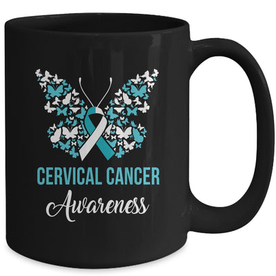 Butterfly Cervical Cancer Awareness Month White Teal Ribbon Mug | teecentury