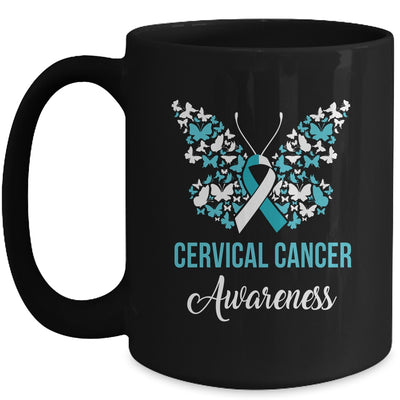 Butterfly Cervical Cancer Awareness Month White Teal Ribbon Mug | teecentury