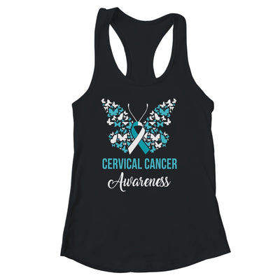 Butterfly Cervical Cancer Awareness Month White Teal Ribbon Shirt & Tank Top | teecentury