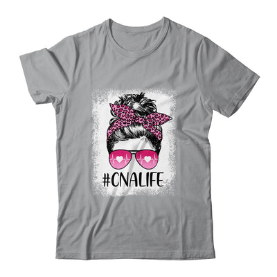 CNA Nurse Life Bleached Pink Leopard Messy Bun Hair Glasses T-Shirt & Tank Top | Teecentury.com