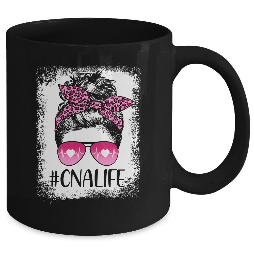 CNA Nurse Life Bleached Pink Leopard Messy Bun Hair Glasses Mug Coffee Mug | Teecentury.com