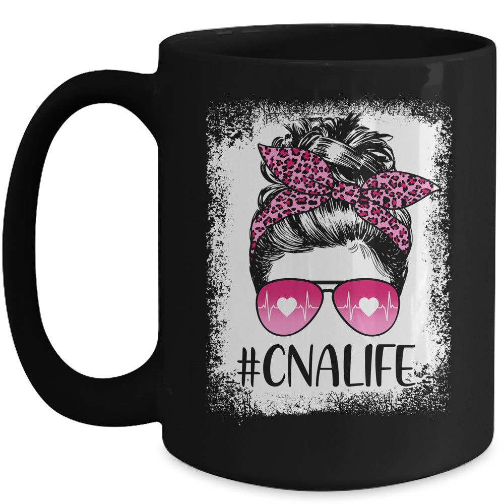 CNA Nurse Life Bleached Pink Leopard Messy Bun Hair Glasses Mug Coffee Mug | Teecentury.com