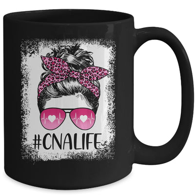 CNA Nurse Life Bleached Pink Leopard Messy Bun Hair Glasses Mug Coffee Mug | Teecentury.com