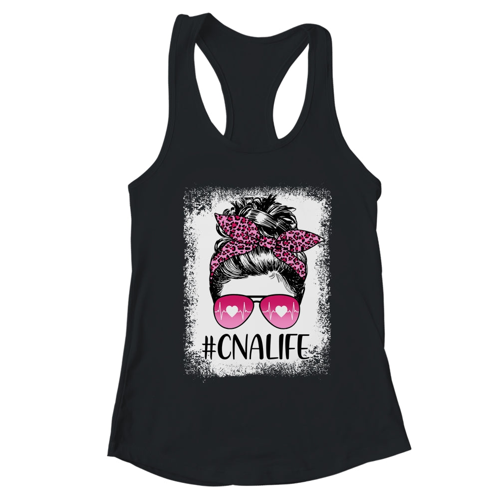 CNA Nurse Life Bleached Pink Leopard Messy Bun Hair Glasses T-Shirt & Tank Top | Teecentury.com