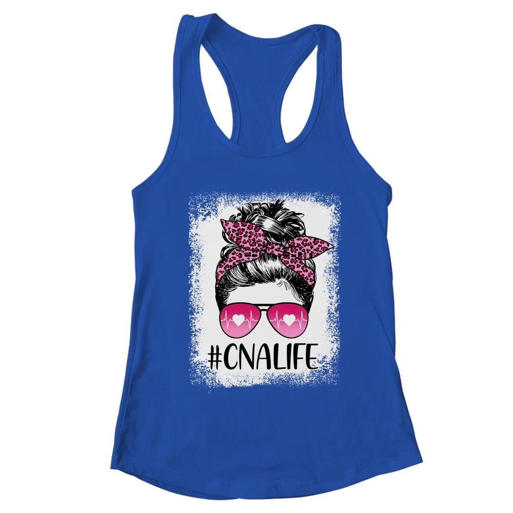 CNA Nurse Life Bleached Pink Leopard Messy Bun Hair Glasses T-Shirt & Tank Top | Teecentury.com