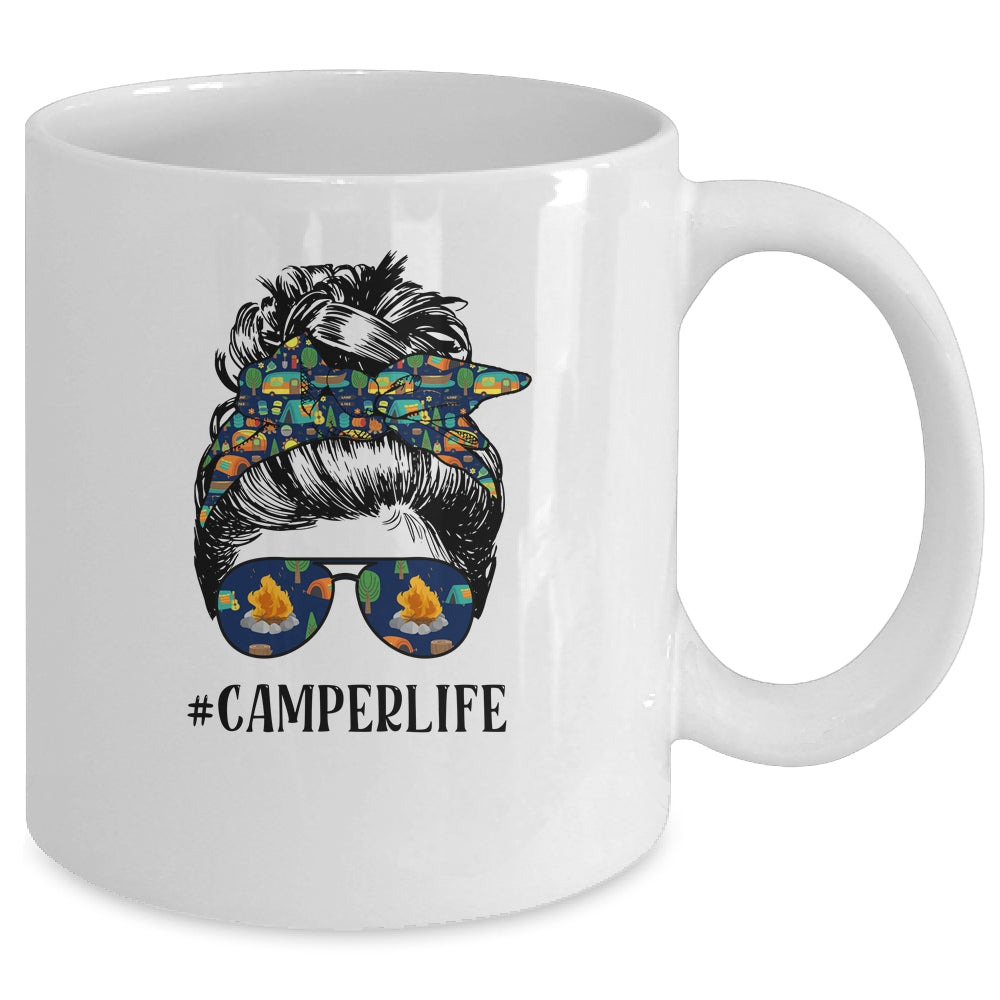 Camper Life Messy Bun Hair Mother's Day Camping Lovers Mug Coffee Mug | Teecentury.com