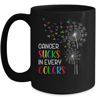 Cancer Sucks In Every Color Fighter Cancer Ribbon Dandelion Mug Coffee Mug | Teecentury.com