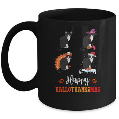 Cat Happy Halloween Thanksgiving Christmas Hallothanksmas Mug Coffee Mug | Teecentury.com