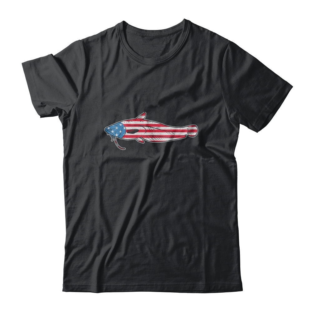Catfishing Catfish American Flag Fish Fishing Gift T-shirts Long Sleeve T-shirts Black/S