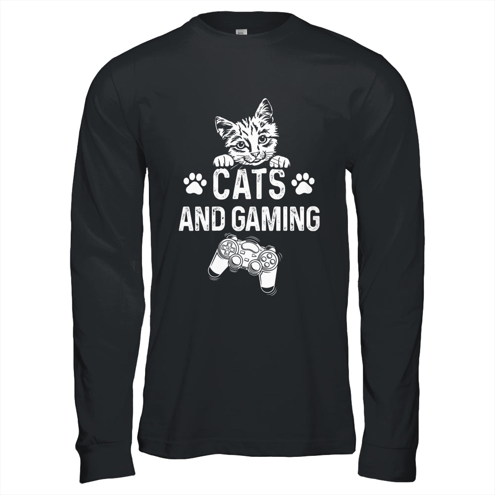 Cats And Gaming Funny For Gamer Cat Lover Cat Mom Dad Shirt & Hoodie | teecentury