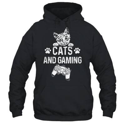 Cats And Gaming Funny For Gamer Cat Lover Cat Mom Dad Shirt & Hoodie | teecentury