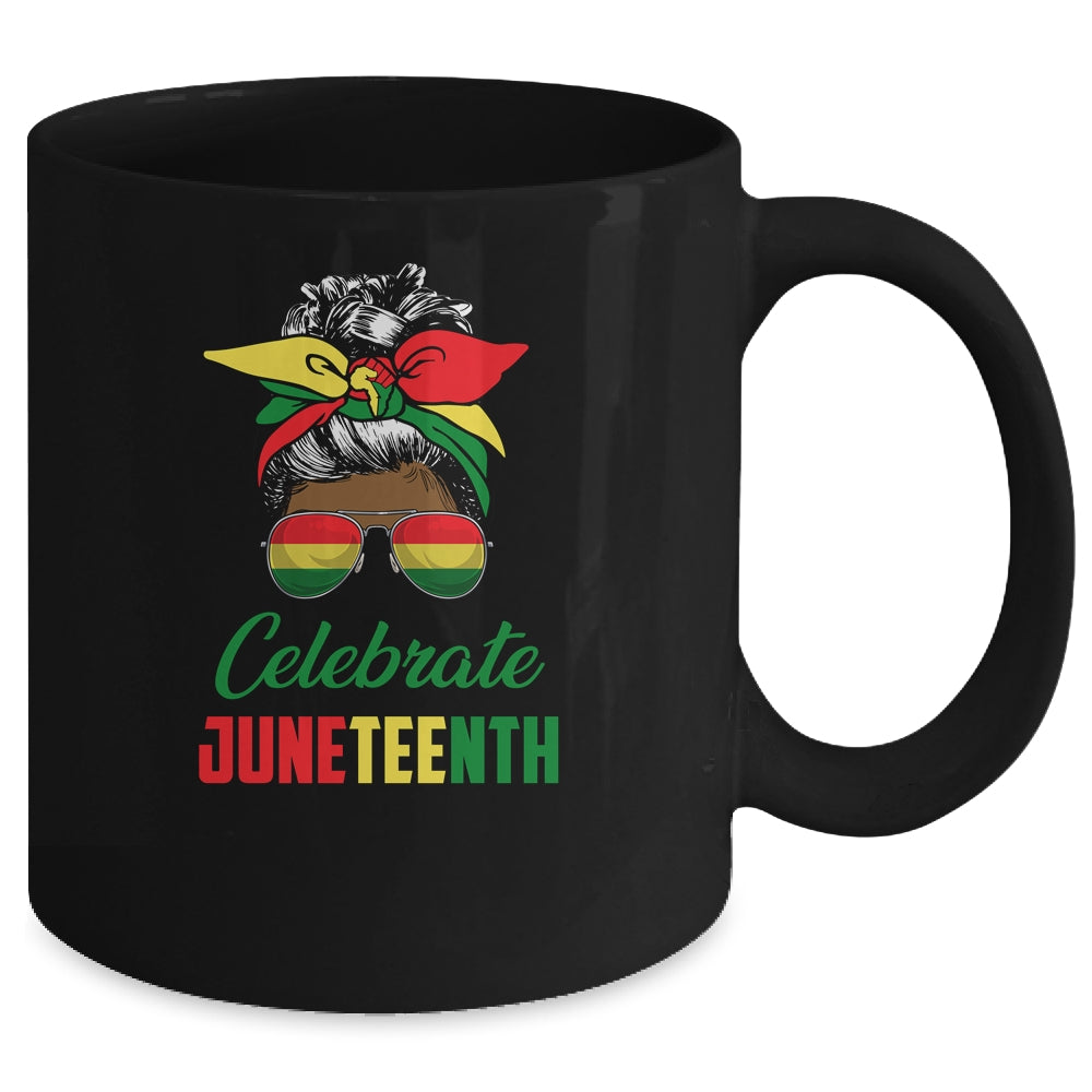 Celebrate Juneteenth Messy Bun Black Women Melanin Pride Mug | teecentury