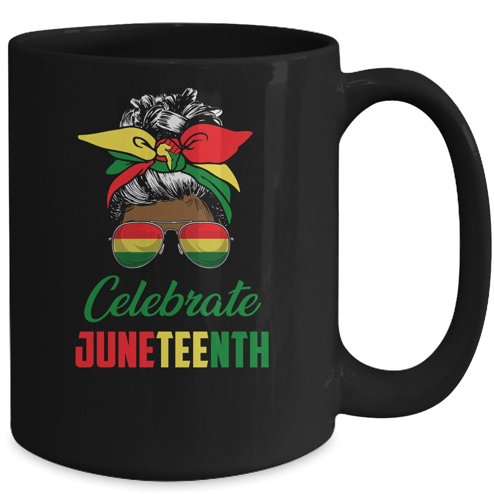 Celebrate Juneteenth Messy Bun Black Women Melanin Pride Mug | teecentury