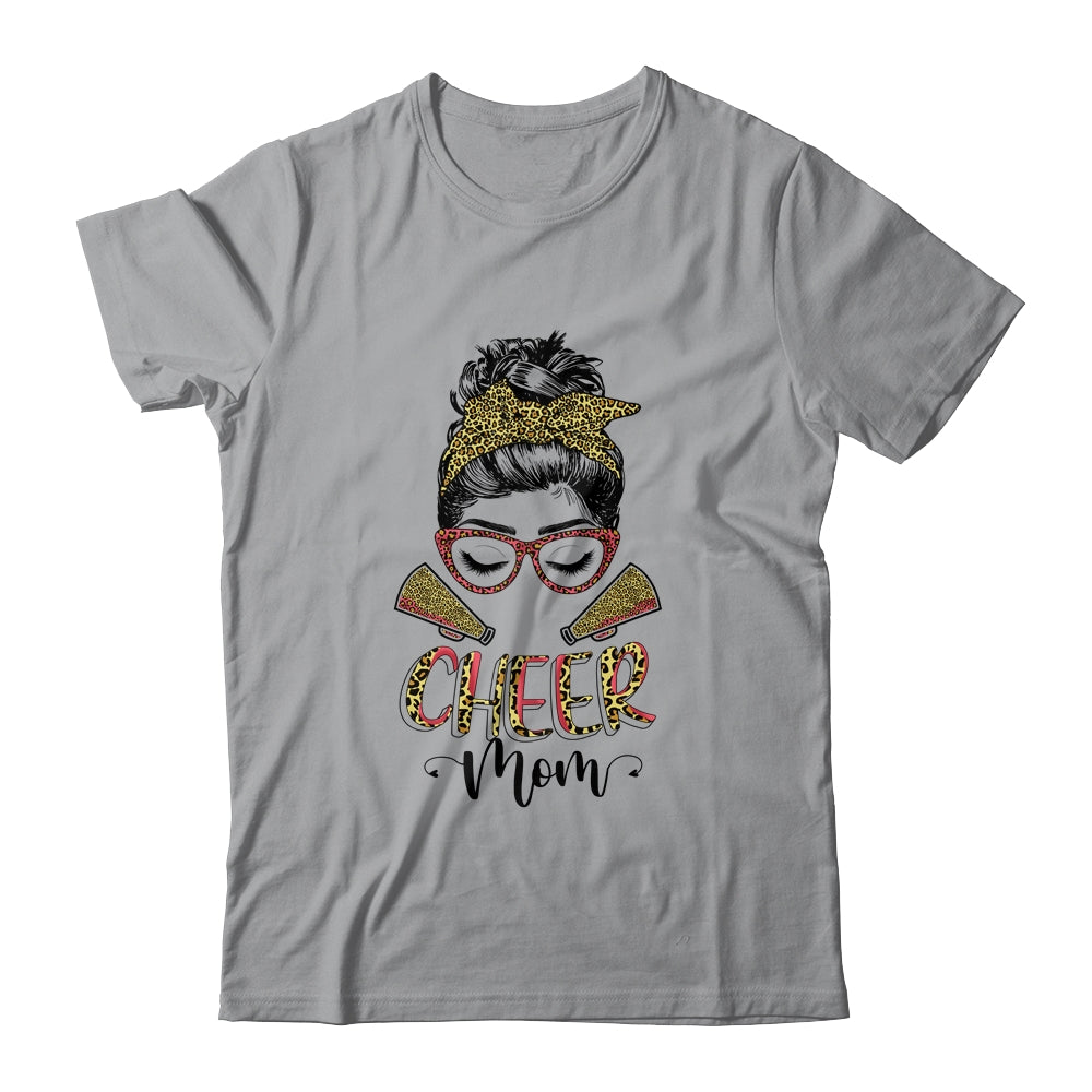 Cheer Mom Leopard Messy Bun Cheerleader Funny Mothers Day T-Shirt & Tank Top | Teecentury.com