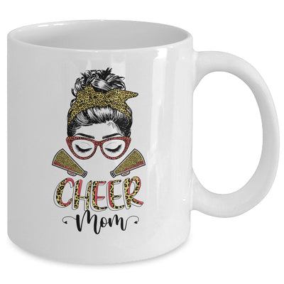 Cheer Mom Leopard Messy Bun Cheerleader Funny Mothers Day Mug Coffee Mug | Teecentury.com