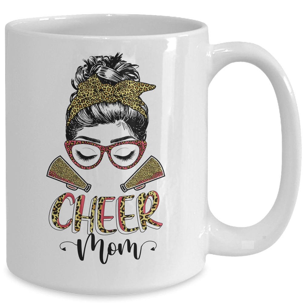 Cheer Mom Leopard Messy Bun Cheerleader Funny Mothers Day Mug Coffee Mug | Teecentury.com