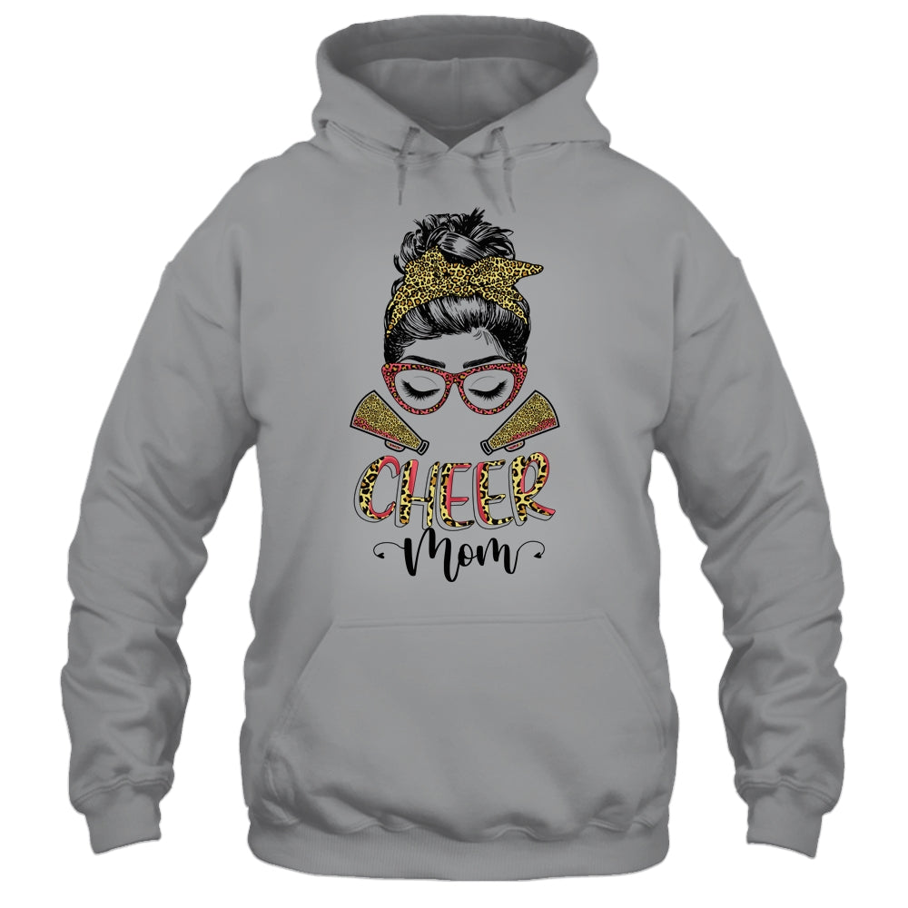 Cheer Mom Leopard Messy Bun Cheerleader Funny Mothers Day T-Shirt & Tank Top | Teecentury.com