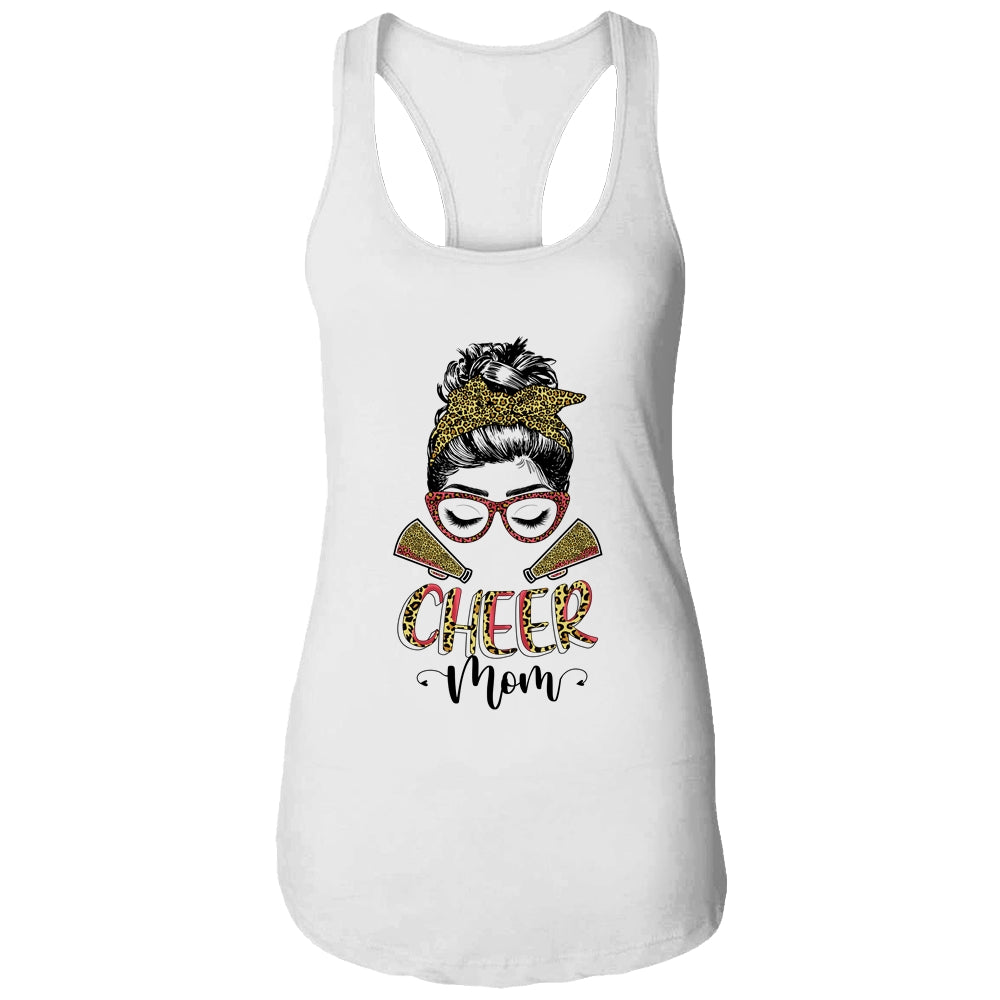 Cheer Mom Leopard Messy Bun Cheerleader Funny Mothers Day T-Shirt & Tank Top | Teecentury.com