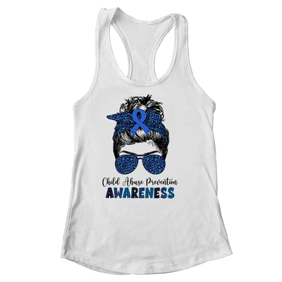 Child Abuse Prevention Awareness Messy Hair Bun Shirt & Tank Top | teecentury