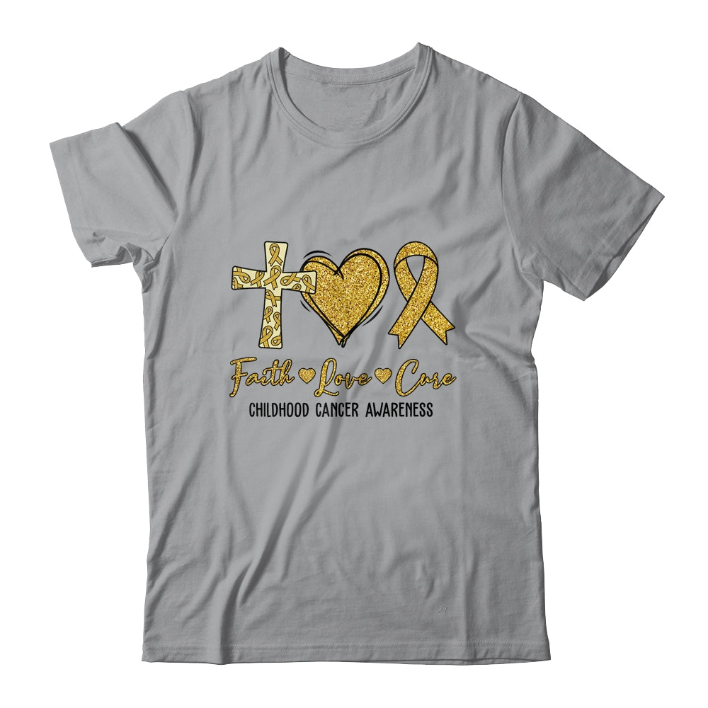 Childhood Cancer Awareness Faith Love Cure Gold Ribbon T-Shirt & Hoodie | Teecentury.com