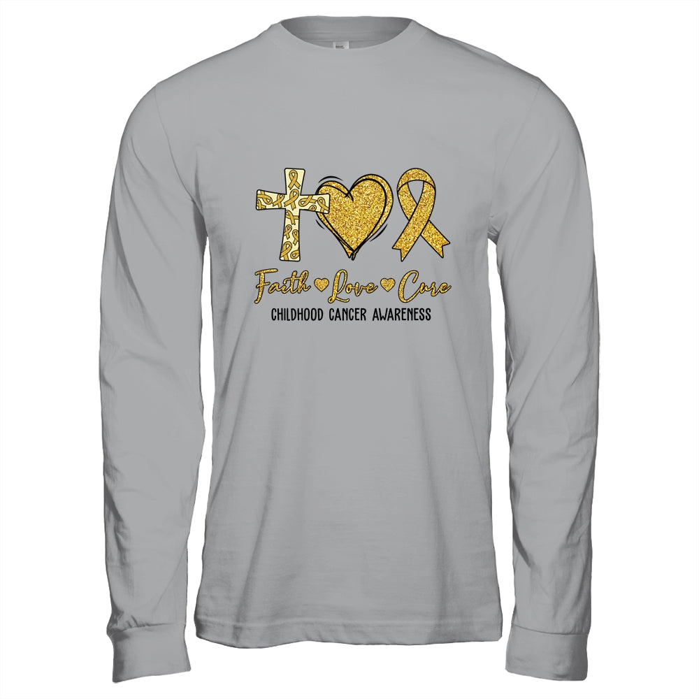 Childhood Cancer Awareness Faith Love Cure Gold Ribbon T-Shirt & Hoodie | Teecentury.com