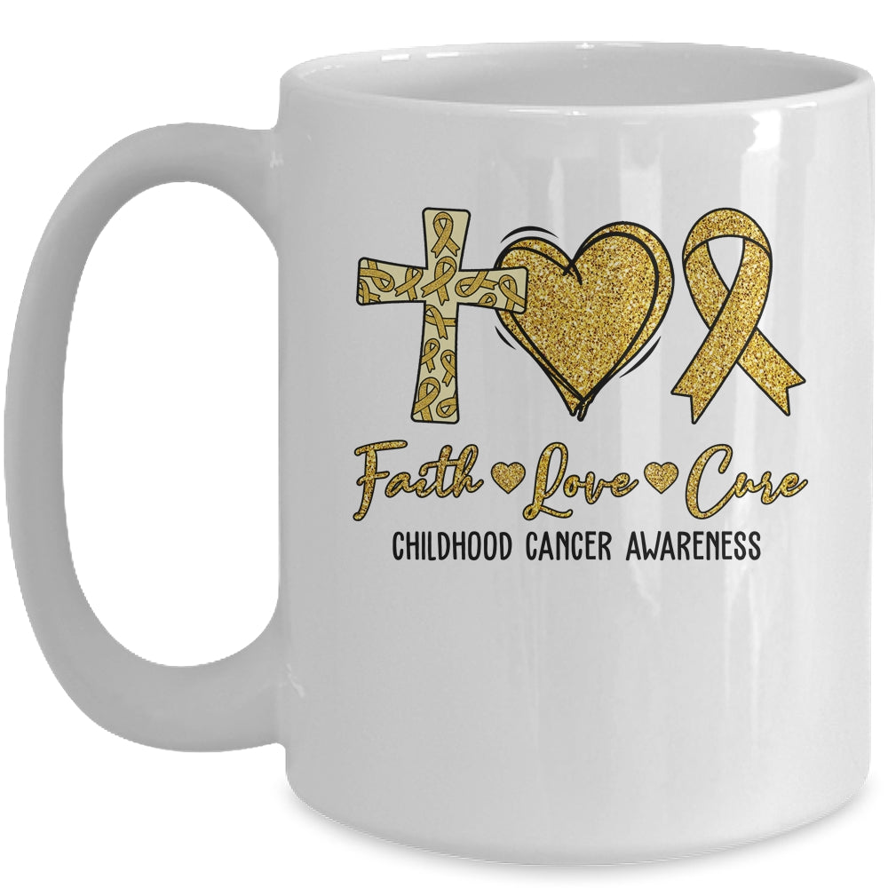 Childhood Cancer Awareness Faith Love Cure Gold Ribbon Mug Coffee Mug | Teecentury.com