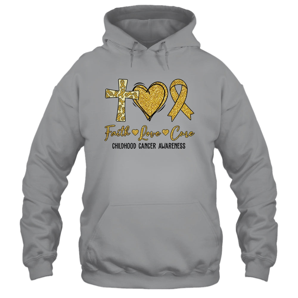 Childhood Cancer Awareness Faith Love Cure Gold Ribbon T-Shirt & Hoodie | Teecentury.com