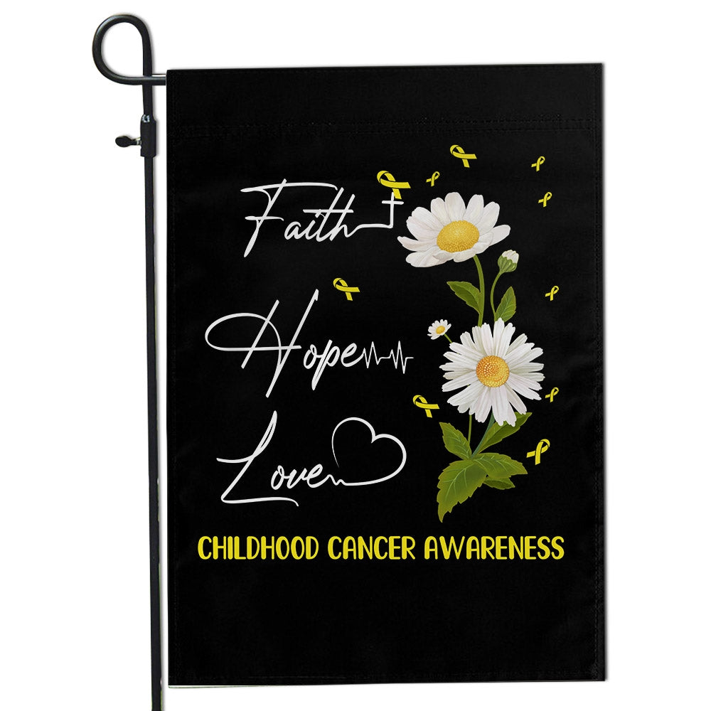 Childhood Cancer Awareness Flag Faith Hope Love Gold Ribbon Awareness Daisy Flag | Teecentury.com