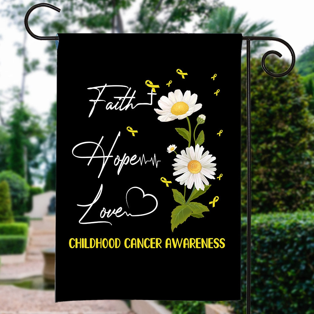 Childhood Cancer Awareness Flag Faith Hope Love Gold Ribbon Awareness Daisy Flag | Teecentury.com