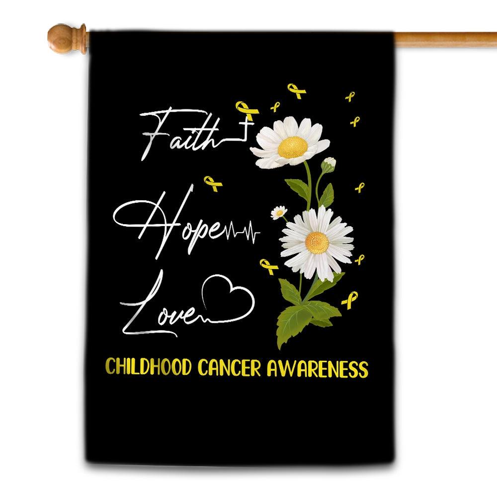 Childhood Cancer Awareness Flag Faith Hope Love Gold Ribbon Awareness Daisy Flag | Teecentury.com